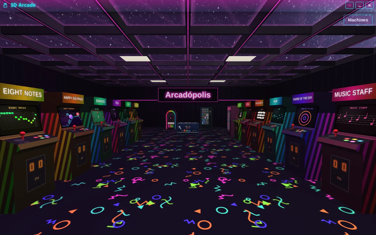 Arcade 3D open on the Arcadópolis desktop