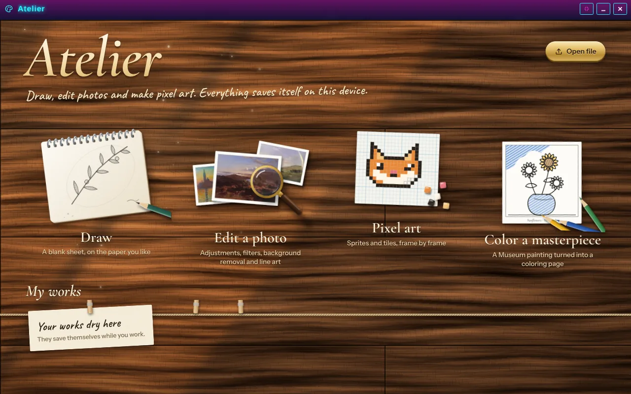 Atelier open on the Arcadópolis desktop