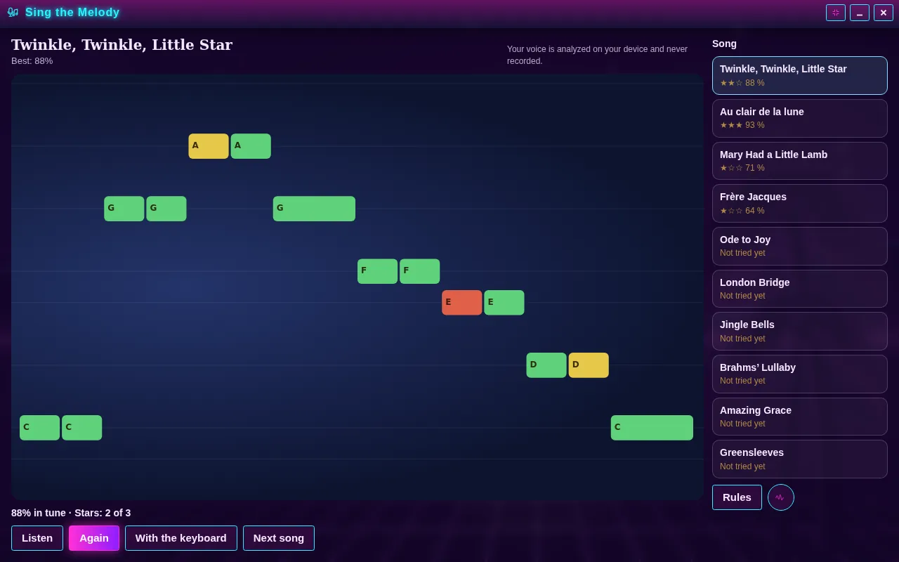 Sing the Melody open on the Arcadópolis desktop