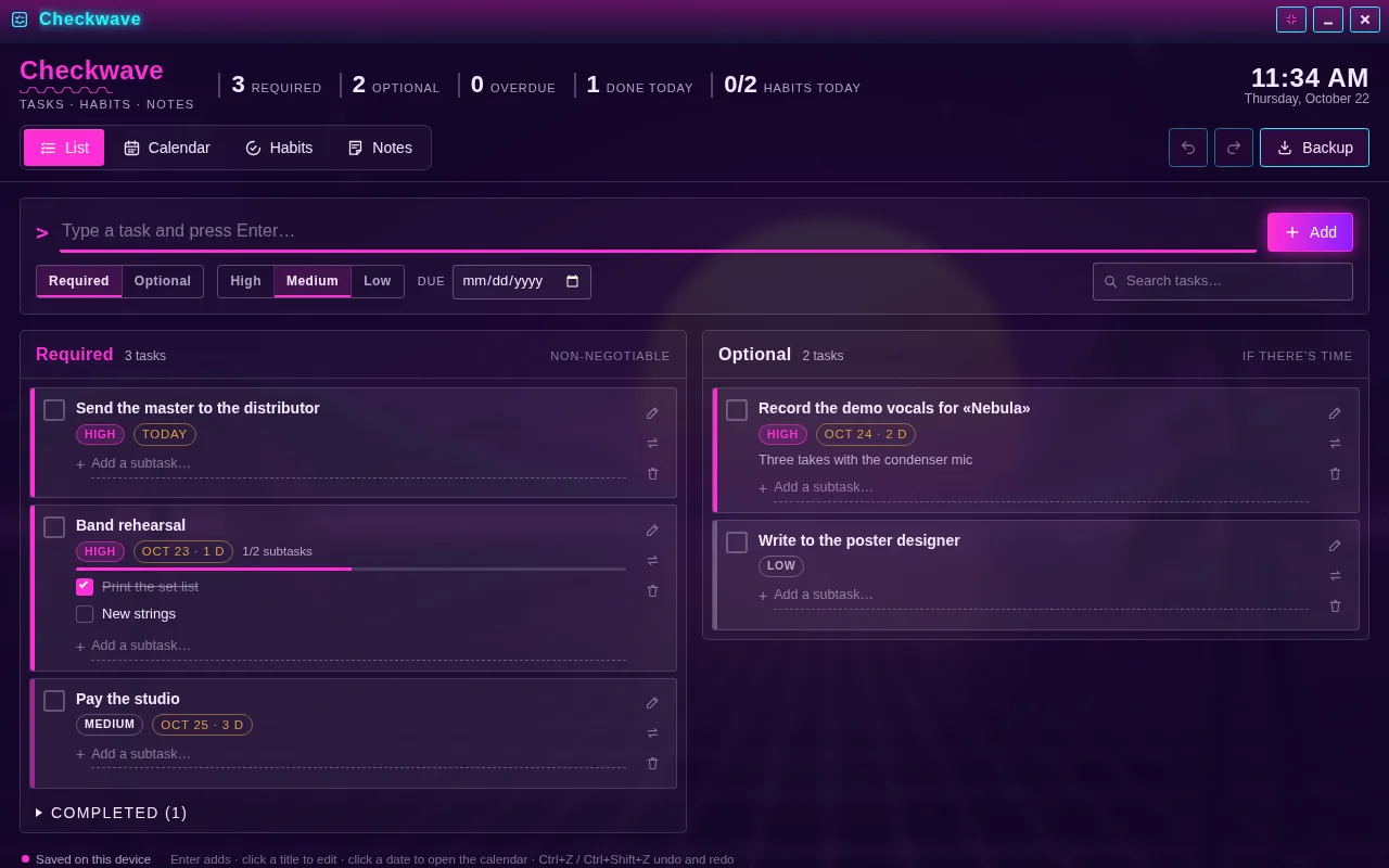 Checkwave open on the Arcadópolis desktop