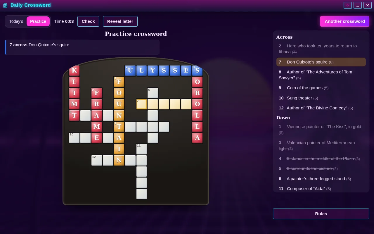 Daily Crossword open on the Arcadópolis desktop