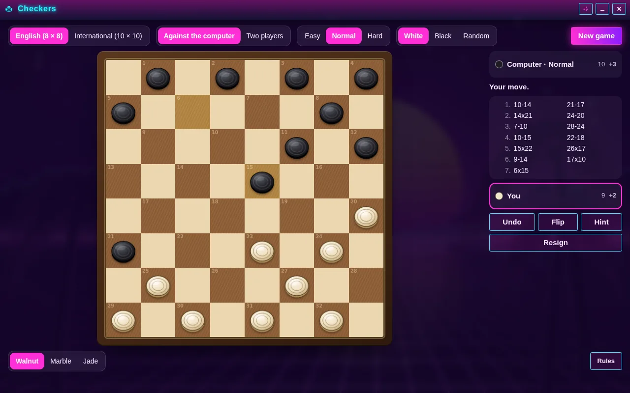 Checkers open on the Arcadópolis desktop