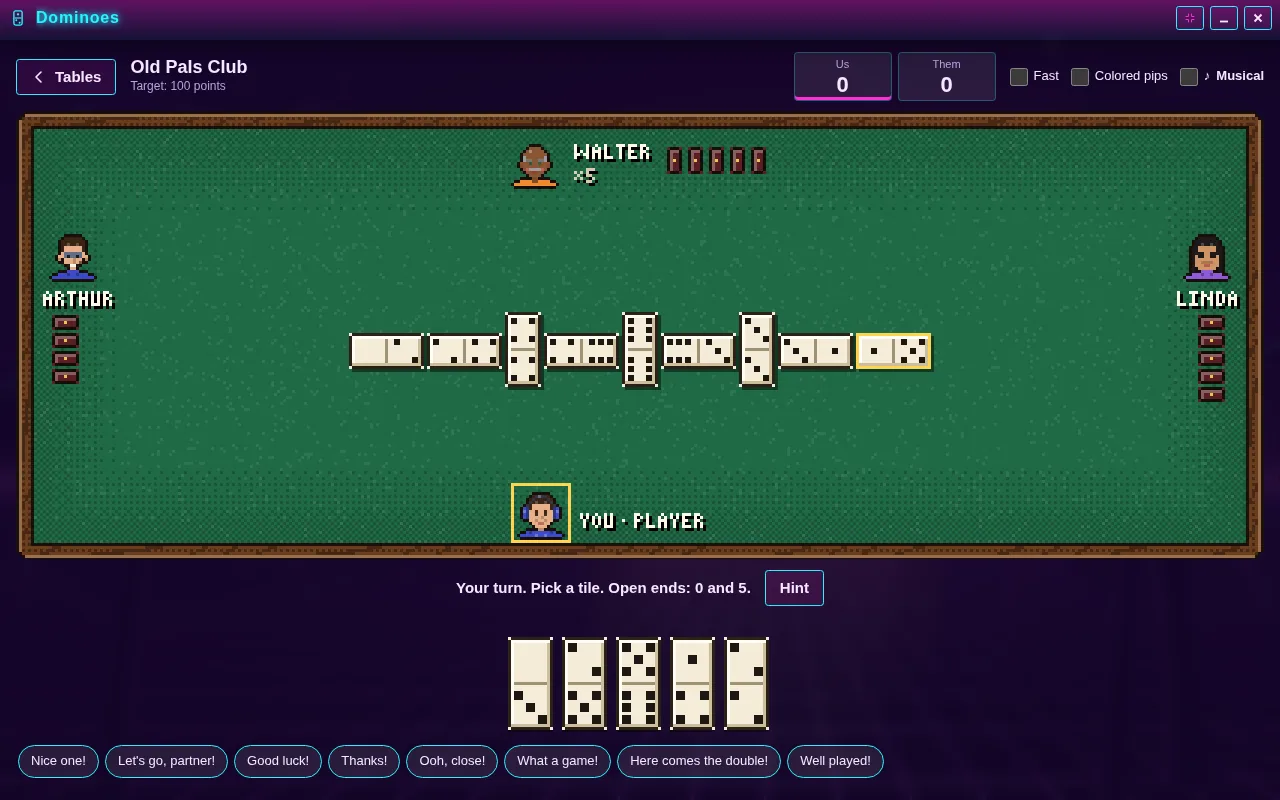 Dominoes open on the Arcadópolis desktop