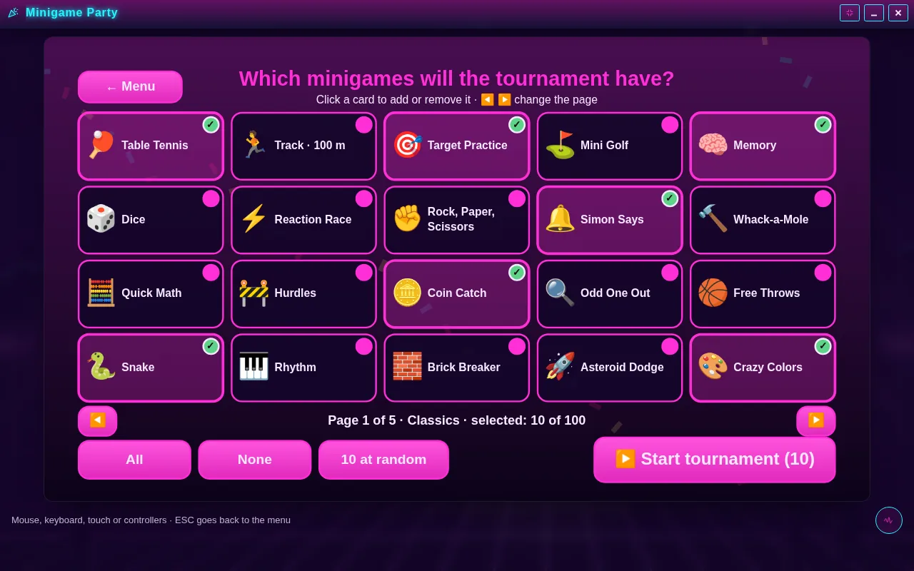 Minigame Party open on the Arcadópolis desktop