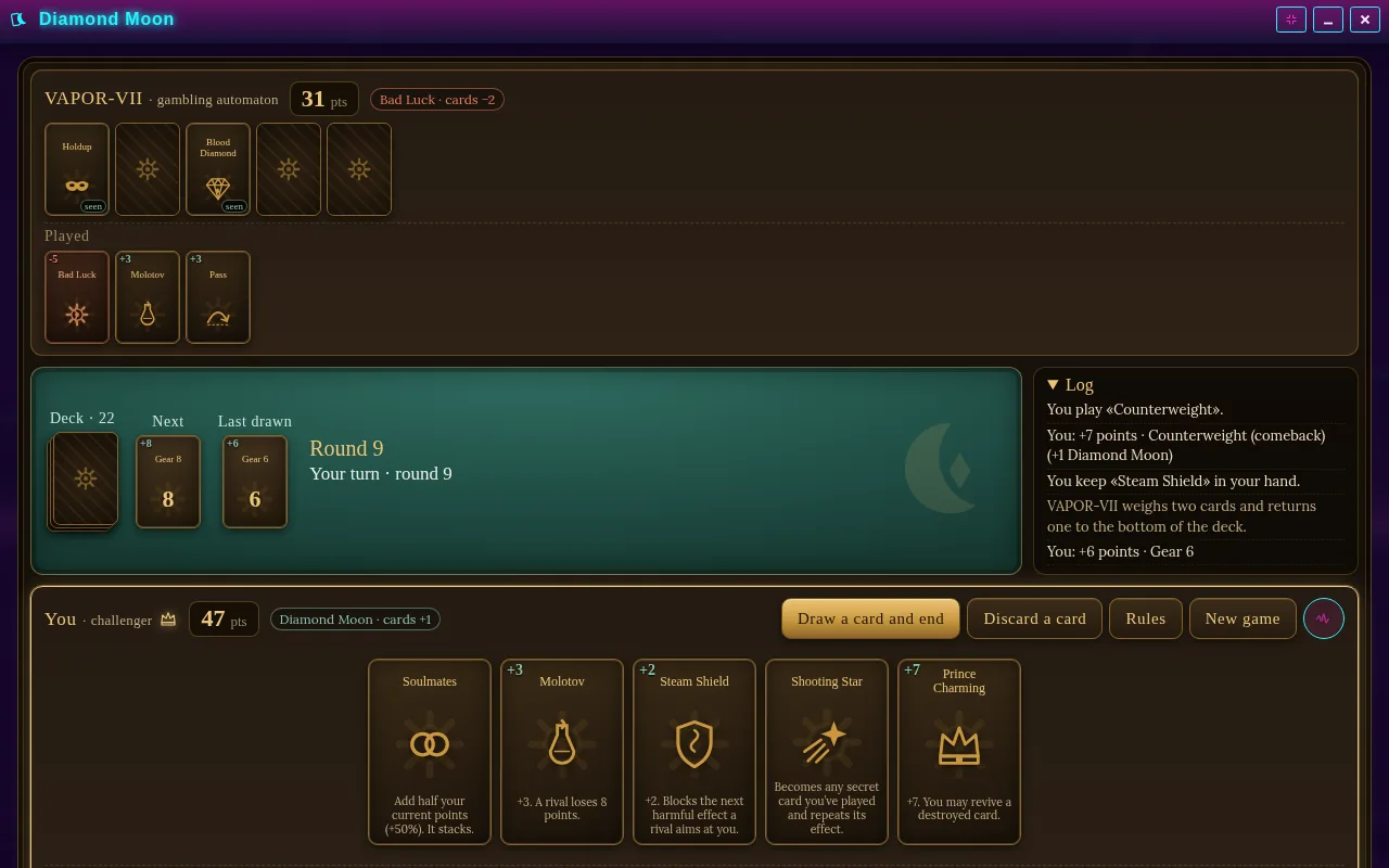 Diamond Moon open on the Arcadópolis desktop