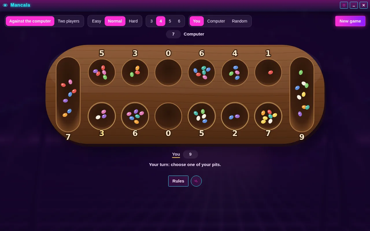 Mancala open on the Arcadópolis desktop