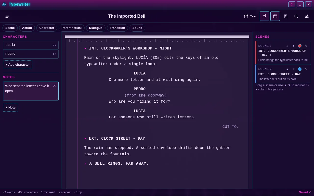 Typewriter open on the Arcadópolis desktop