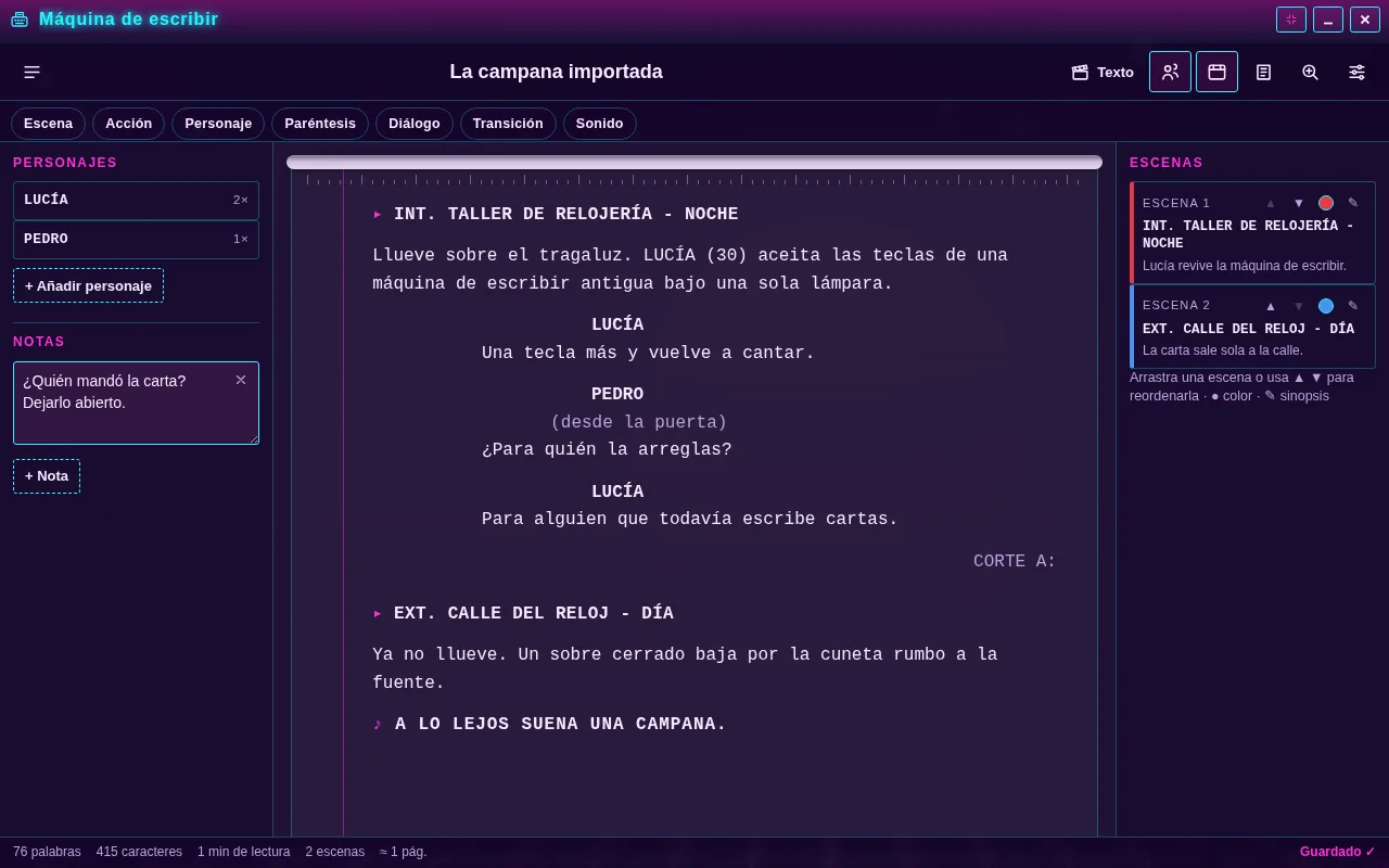 Máquina de escribir abierta en el escritorio de Arcadópolis