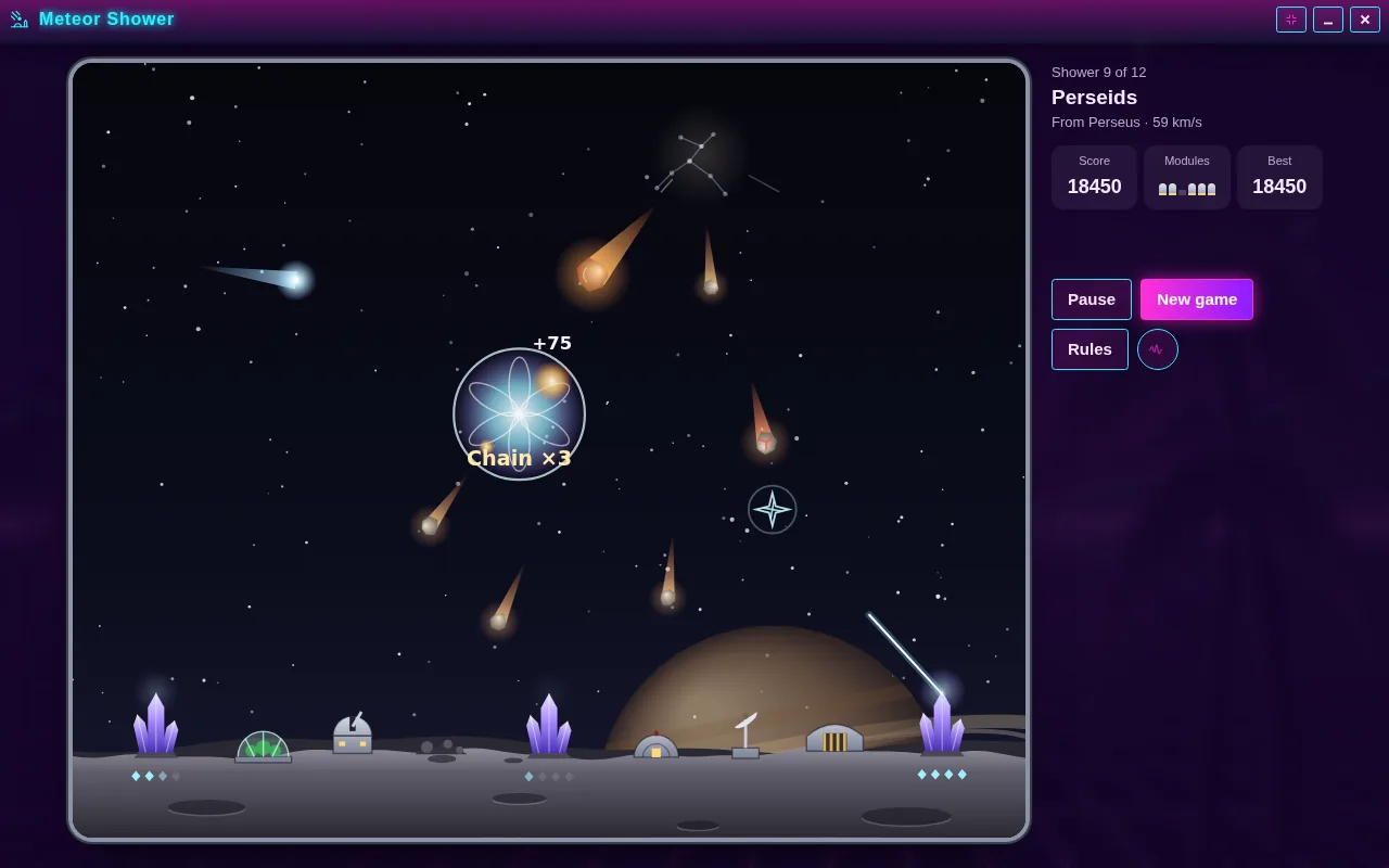 Meteor Shower open on the Arcadópolis desktop