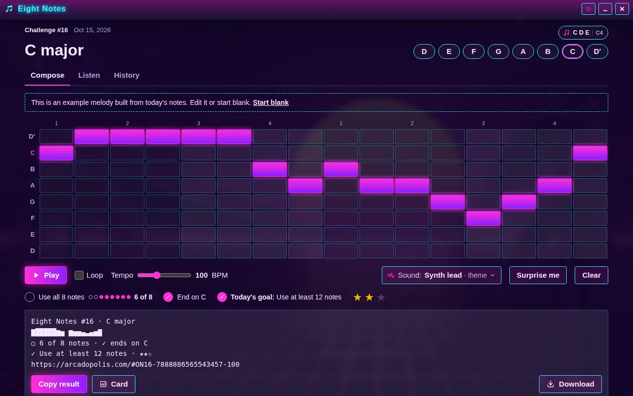 Eight Notes open on the Arcadópolis desktop