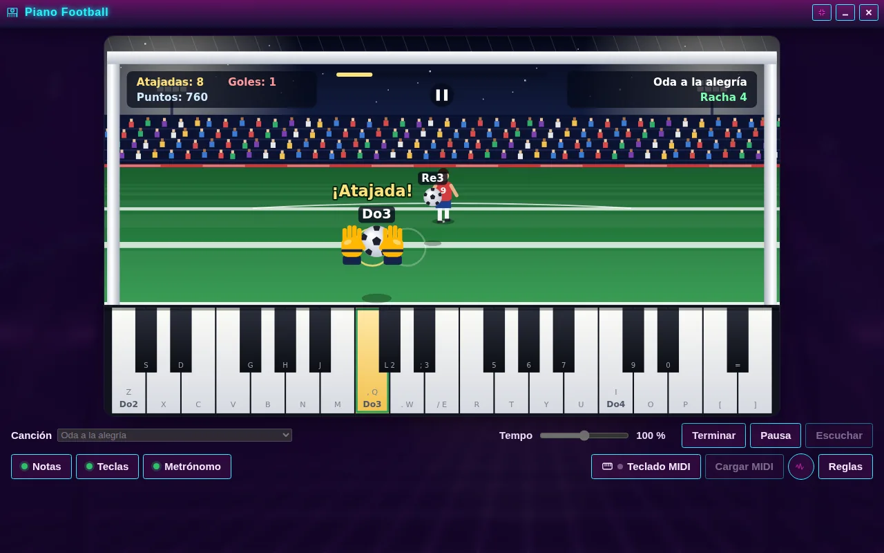 Piano Football abierta en el escritorio de Arcadópolis