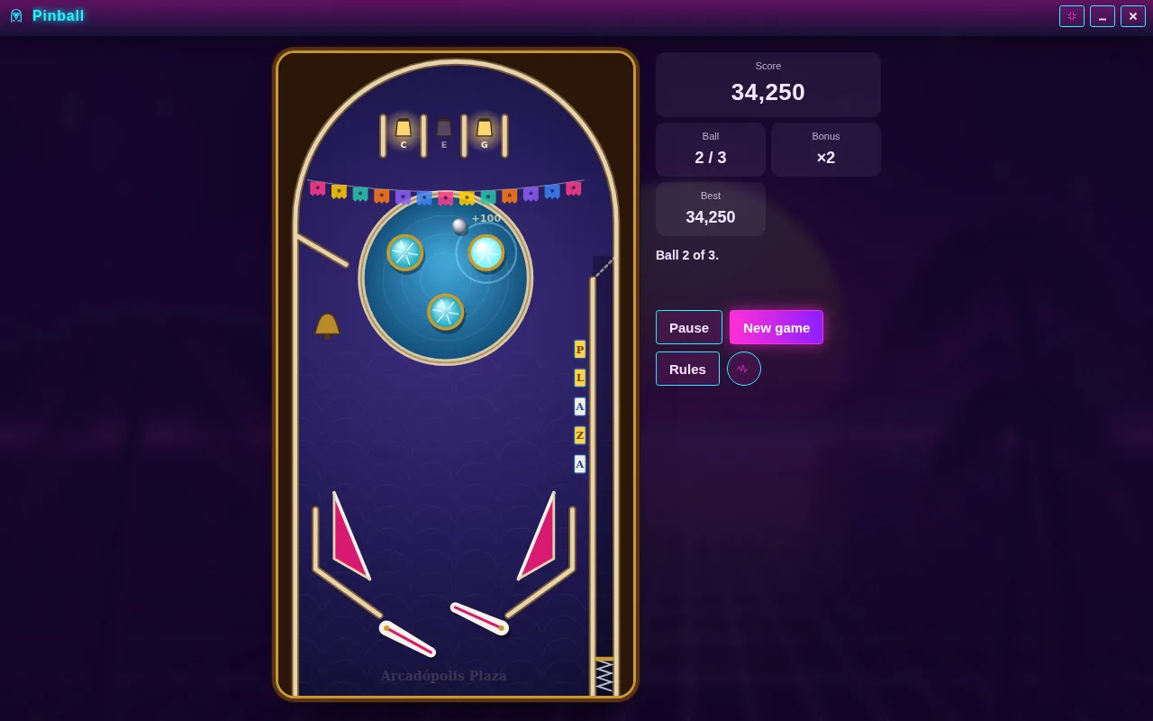 Pinball open on the Arcadópolis desktop