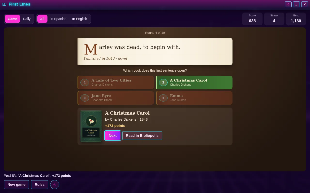 First Lines open on the Arcadópolis desktop
