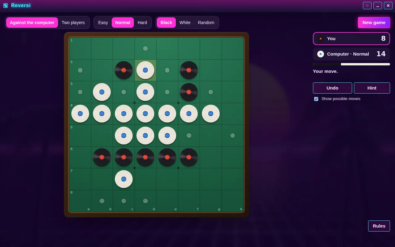 Reversi open on the Arcadópolis desktop