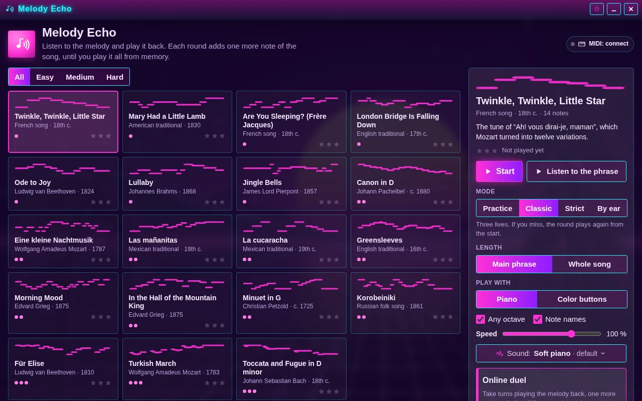Melody Echo open on the Arcadópolis desktop