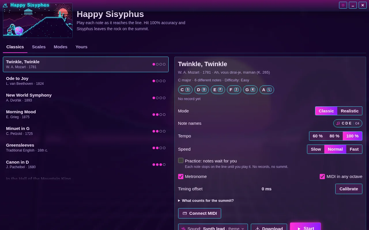 Happy Sisyphus open on the Arcadópolis desktop