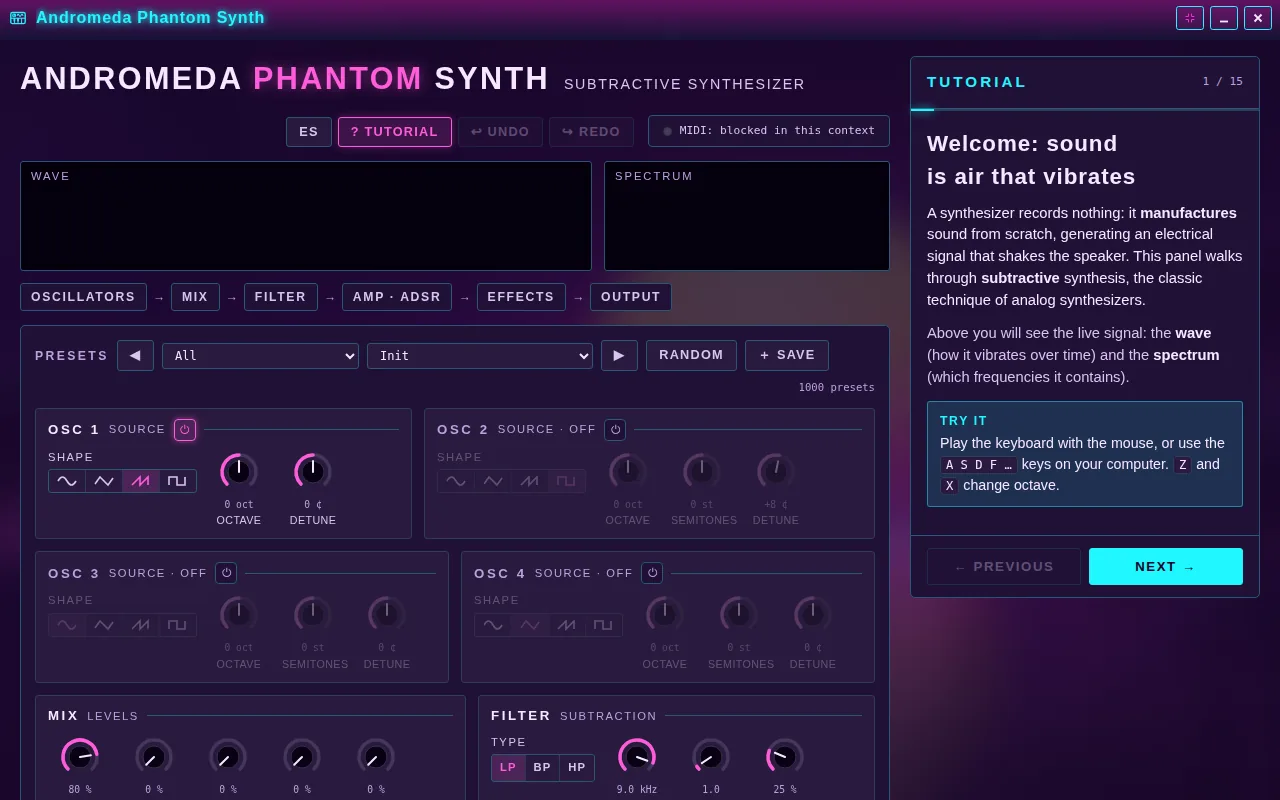 Andromeda Phantom DAW open on the Arcadópolis desktop