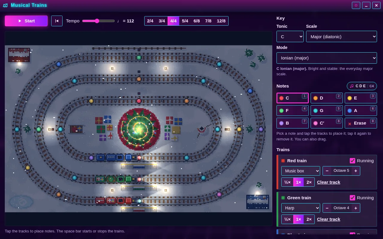 Musical Trains open on the Arcadópolis desktop