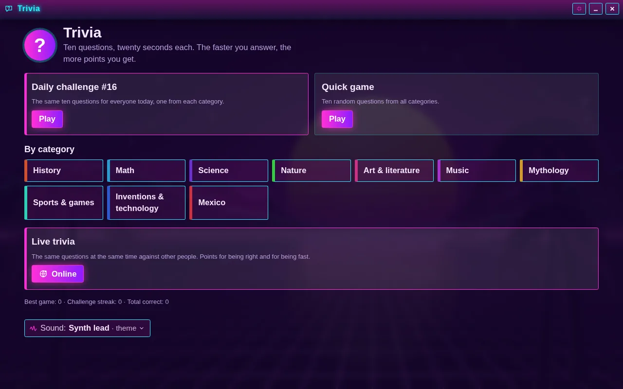 Trivia open on the Arcadópolis desktop
