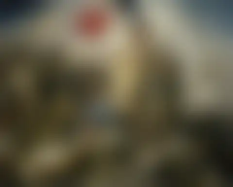 Woman in a red cap raises the French flag and leads armed men over a barricade through smoke